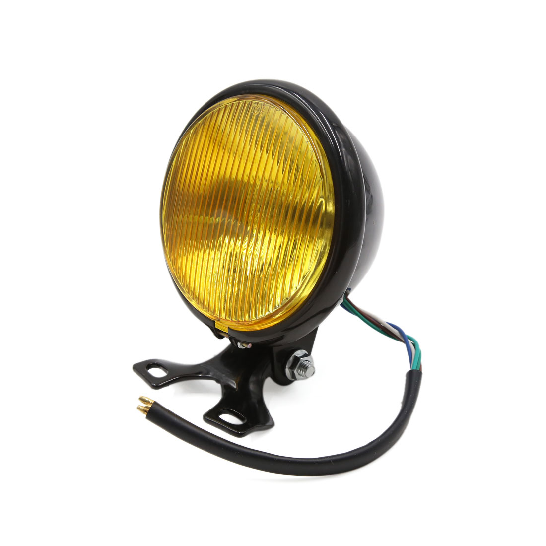 Black Shell Glass Lens Motorbike Motorcycle Yellow Headlight Head Lamp