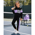 thumbnail image 2 of Toddler Girls 2 Piece Cute Outfits Set Leopard Purple Color Block Crewneck Sweatshirt with Jogger Pants Kids Clothing Set 7-8 Y, 2 of 10