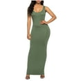 thumbnail image 3 of Vibrex Women's Summer Sleeveless Scoop Neck Solid Maxi Dress - Stretchy Bodycon Long Dress for Daily, Beach, Date Night & Casual Outings,Army Green_L, 3 of 5