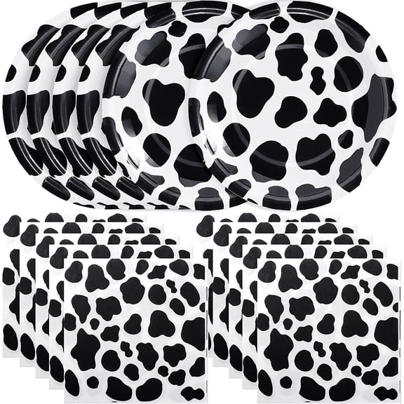 Cow Print Party Supplies,60PCS Cow Print Set-30 Cow Print Plates and 30 Cow Print Napkins,Cow Print Disposable Tableware for Baby Shower Farm Animal Theme Parties Cow Themed Birthday Party Decoration