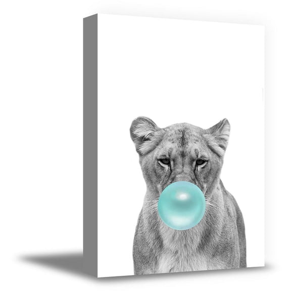 Awkward Styles Animals Blowing Blue Bubble Gum Canvas Decor Animal Canvas Blue Bubble Gum Framed Decor Funny Decor Gifts Cute Baby Room Wall Art Nursery Room Decor Kids Room Decor Ready to Hang