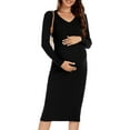 thumbnail image 1 of WANTROY Robe de Maternité à Manches Longues, Col en V, Tricot Extensible, Robe Chandail, Vêtements de Grossesse pour Séance Photo et Shower de Bébé, 1 of 7