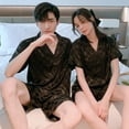 thumbnail image 2 of Pijamas de pareja para mujer, ropa de verano de seda helada, manga corta, ropa de casa de verano para hombre, pijamas de moda y cómodos, 2 of 5