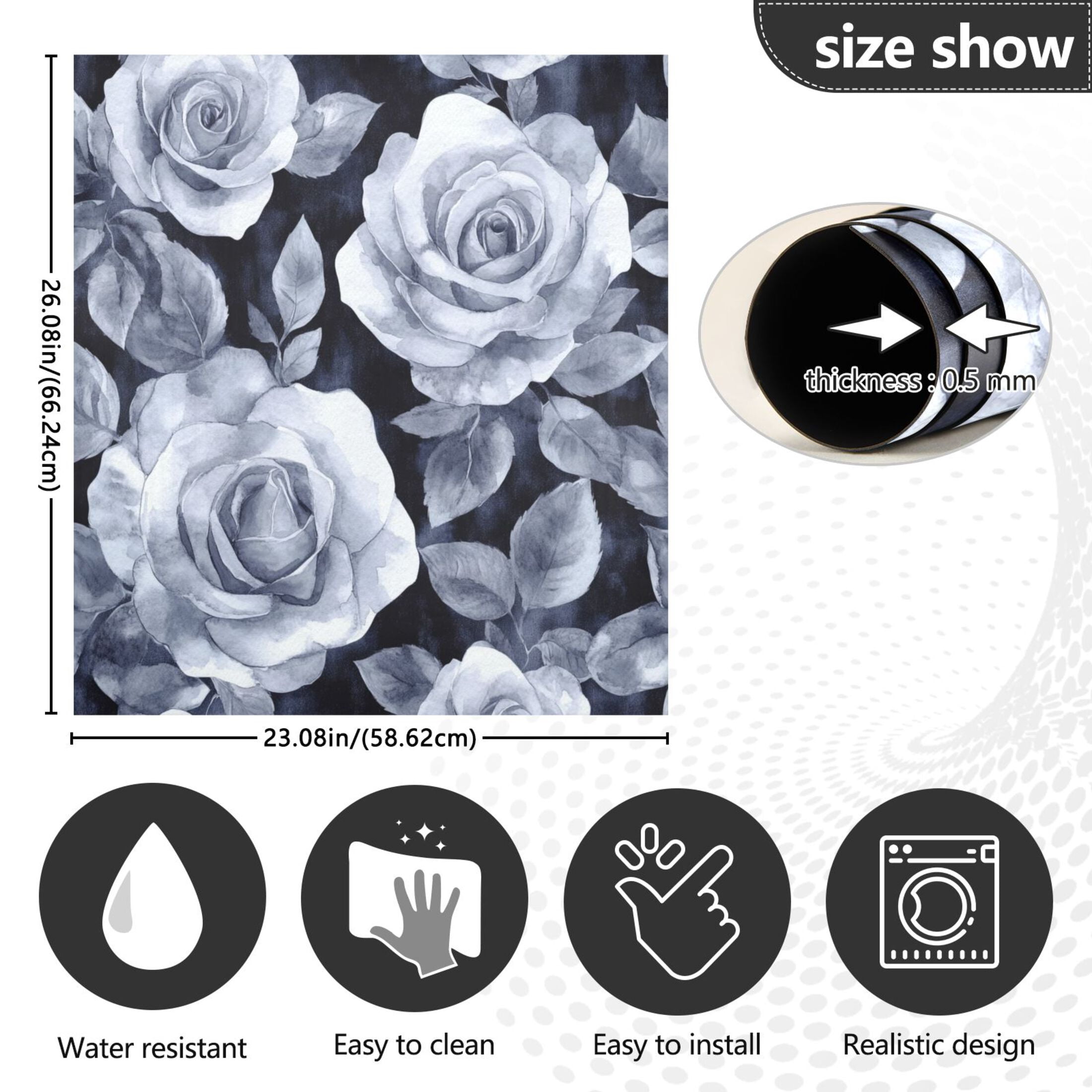 Dishwasher Magnetic Sticker 23x26 Inch Refrigerator Magnetic Sticker Washing Machine Magnetic Sticker Kitchen Panel Magnetic Sticker Home Decor Cartoon Gray Roses Seamless