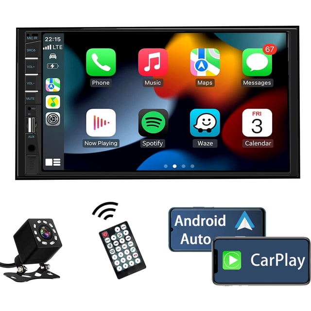 Naifay Estéreo de coche de doble DIN compatible con Apple Carplay y Android Auto, pantalla táctil HD de 7 pulgadas, receptores de audio para coche, Bluetooth, cámara de respaldo, Mirror Link, USB/AUX/