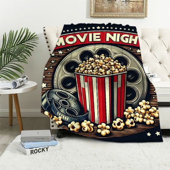 BCIIG Popcorn Film Reel Stars Theme Warm Lightweight Soft Fleece Blanket Throw Blanket for Living Rooms Sofa Decor Perfect for All Seasons Flannel Material Blanket 40x50in