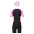 thumbnail image 2 of iEFiEL Girls Swimwear One-Piece Short Sleeve Colorblock Swimming Jumpsuit with Hat Juniors Swimming Rash Guard Black 11-12, 2 of 7