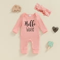 thumbnail image 3 of Okbabeha Im New Here Newborn Outfit Girl Long Sleeve Letter Romper Ribbed Knit Jumpsuit Baby Girl Preemie Coming Home Outfit, 3 of 7