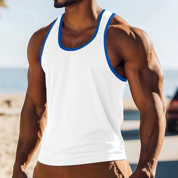 FRSASU Men's Quick Dry Breathable Casual Sports Workout Tank Tops Breathable Gym Sleeveless Muscle Active Tee White