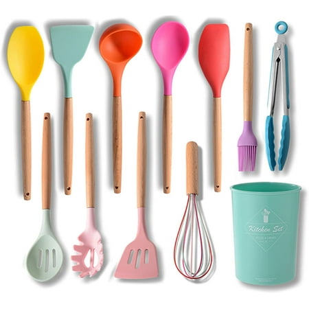 

Keidason Silicone Kitchen Utensils Set 12-piece Kitchen Cookware Non-stick Cookware Is Heat-resistant BPA-free Cooking Tools Stirring Kitchen Tool Set (black)