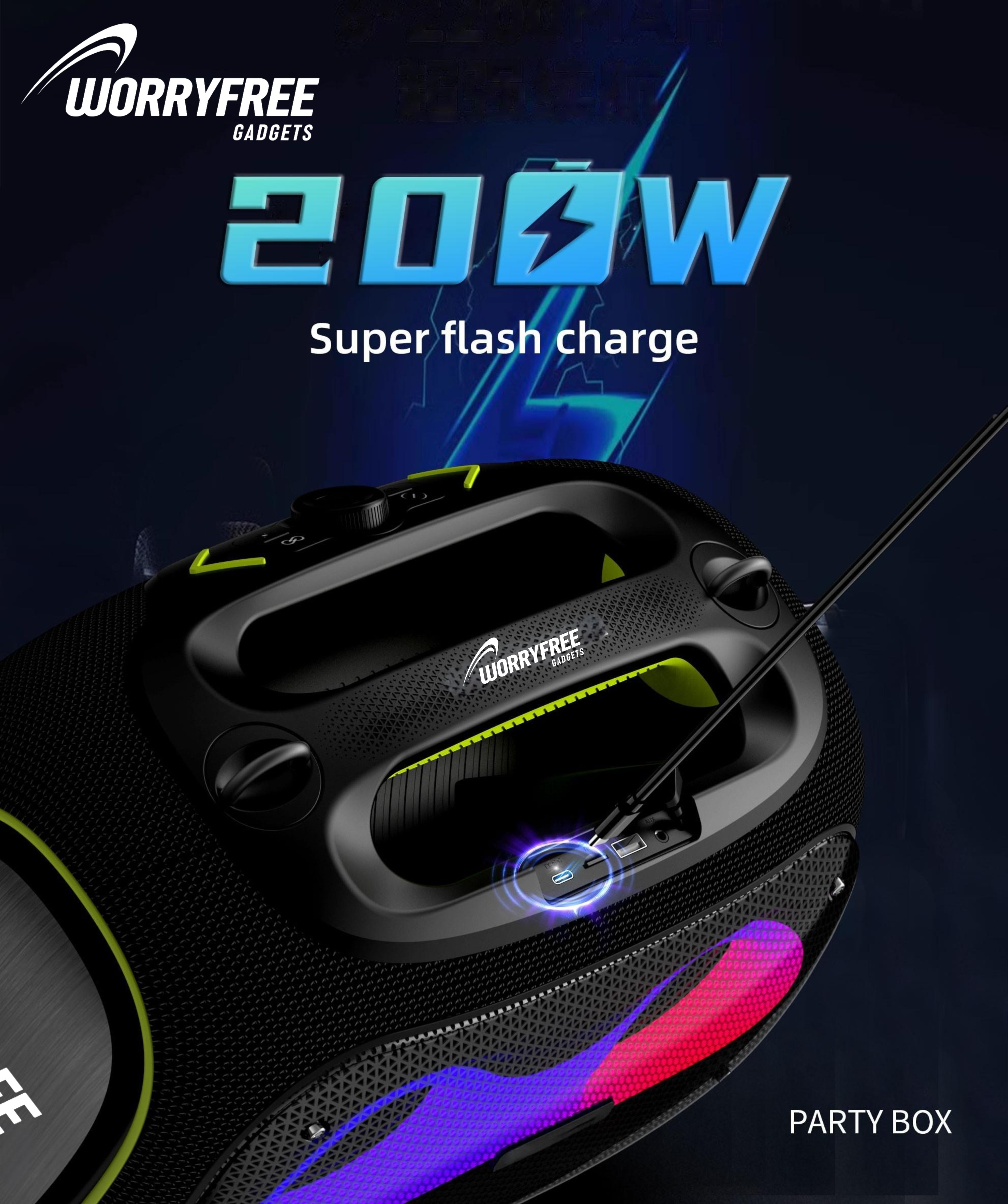 WorryFree Gadgets Portable Bluetooth Speaker with Two Microphones, Deep Bass, Large Party Wireless Speakers, 120W, Black
