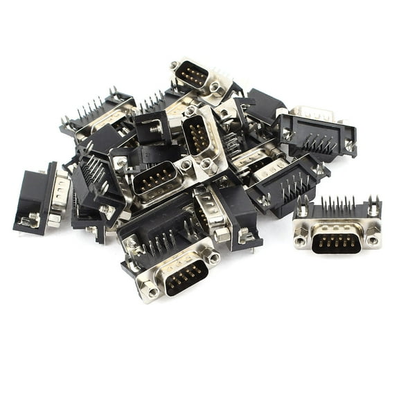 Unique Bargains 20 Pieces Panel Mount Right Angle DB9 RS232 Serial Male Socket Adapter Connector