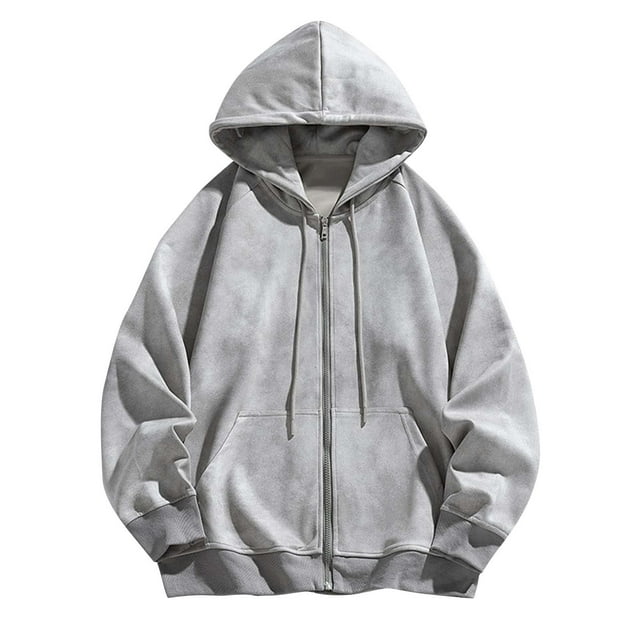 LOVZFMLL Sweatshirt for Men, Classic Loose Full Zip-Up Hooded Jacket with Drawstring Pockets Casual Outerwear Fall Clothes
