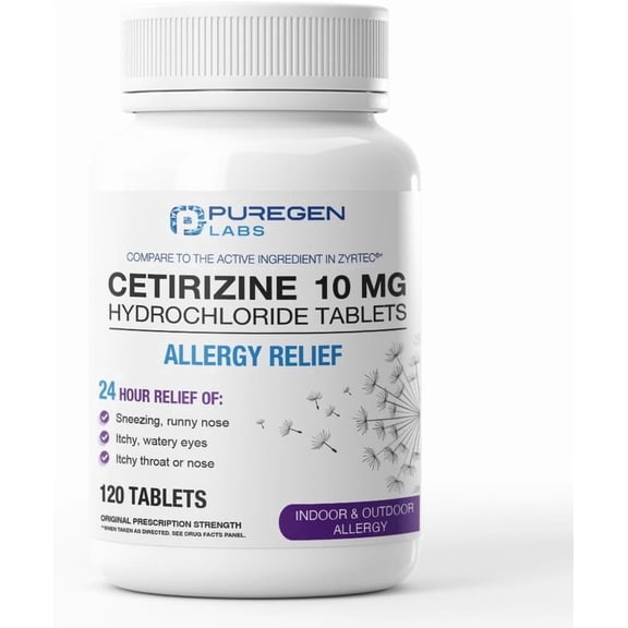 Puregen Labs All Day Allergy Cetirizine 10 mg Allergy Relief Tablets for Allergy - 1PK, 10mg, 120 Count