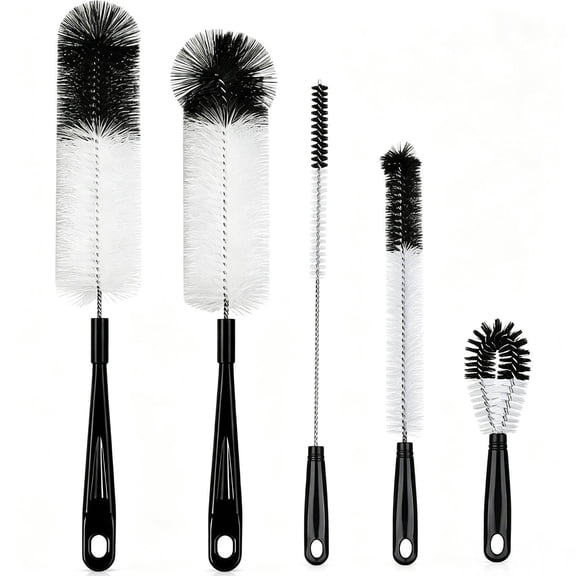 5Pcs Bottle Cleaning Brush Set, Long Handle Bottle Cleaner for Narrow Wine Beer Bottles, Bottle Cup Brush for Sports Water Bottles Flask Thermos Feeder Kettle