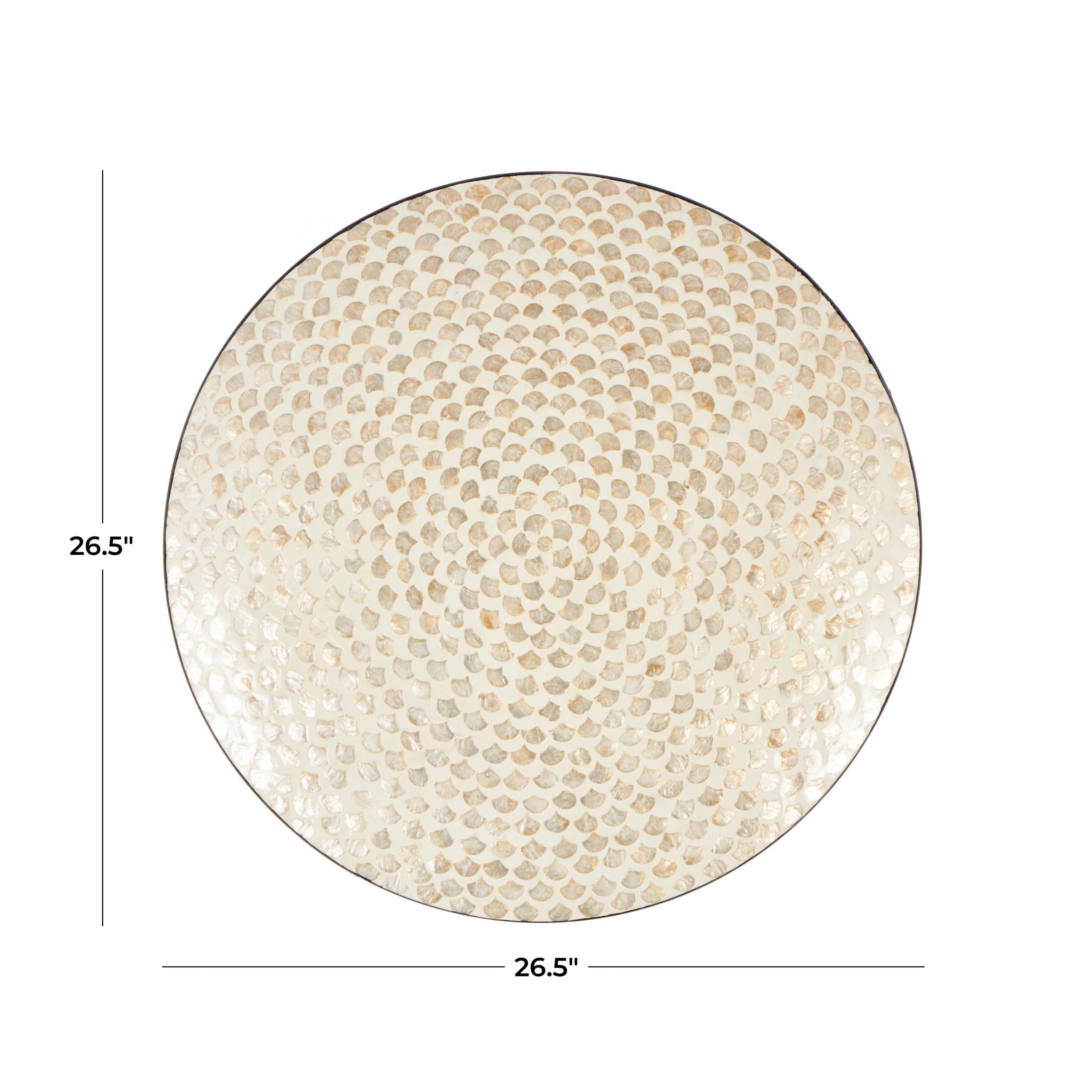 DecMode Cream Mother of Pearl Shell Round Disc Geometric Wall Decor with Black Frame