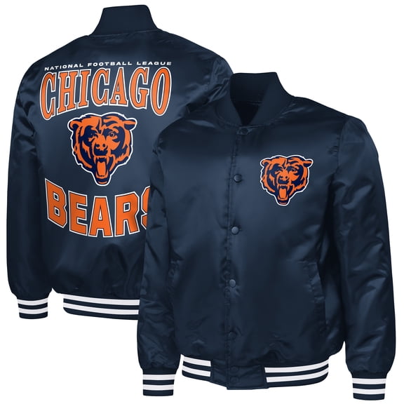 Men's G-III Sports by Carl Banks Navy Chicago Bears Adaptive Team Graphic Satin Full-Snap Varsity Jacket