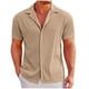 thumbnail image 1 of Camisa cubana de manga corta con botones para hombre - Top de playa de punto fino para el verano, 1 of 7