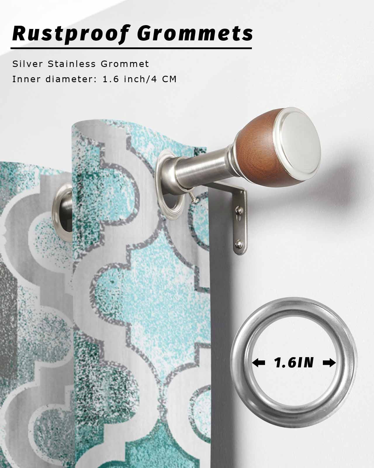 nqOlkjepod Outdoor Curtains for Patio Waterproof, Turquoise Morocco Outdoor Privacy Panels Grommet, Grey Ombre Retro Mottled Painting Art Blackout Outside Curtains for Porch/Cabana 54"x95", 1 Panel