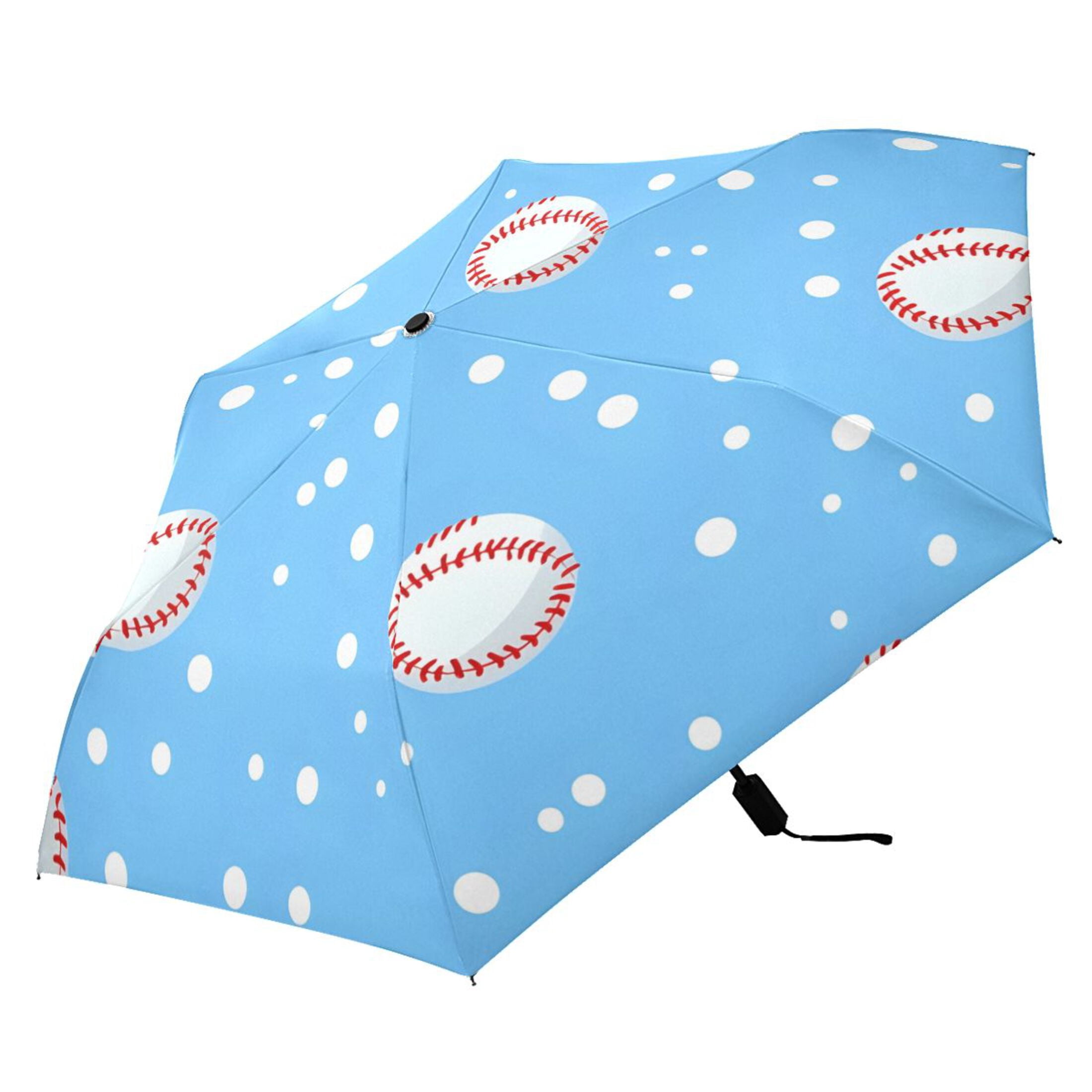 ALAZA Baseball Polka Dot UPF 50+ Compact Folding Umbrella for Rain Travel Umbrella Packable