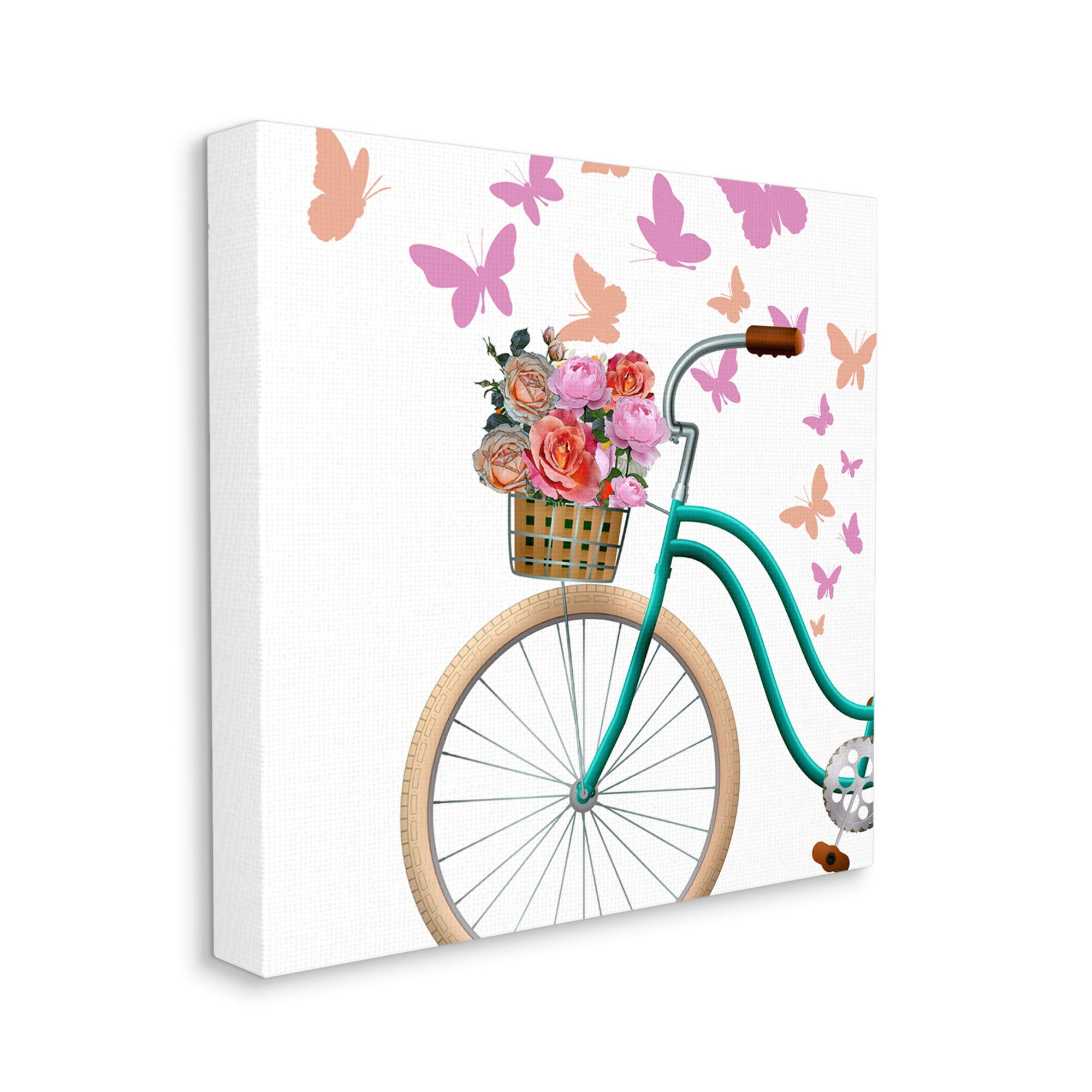 Stupell Industries Summer Bicycle Flower Basket Pink Fluttering Butterflies Graphic Art Gallery Wrapped Canvas Print Wall Art, Design by Kim Allen