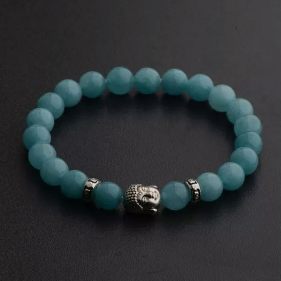 EOEMY Fashion Women 8mm White Turquoise Lava Beads Buddha Head Men Charm Bracelets-187-P