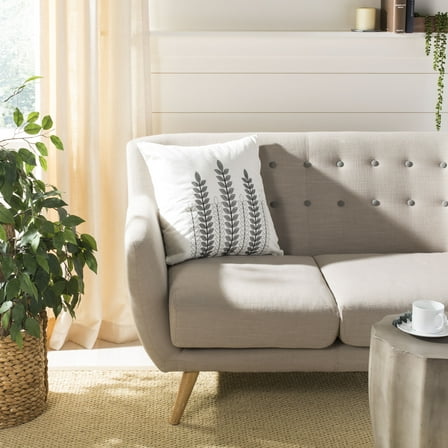 SAFAVIEH Valorie Floral Vines 20" x 20" Casual Plush Pillow, White/Grey