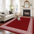 thumbnail image 3 of Red Geometric Large Area Rugs for Bedroom Living Room, Soft Non Slip Carpet Bedside Rug, Country Farm Traditional Chinese Tile Rectangular Floor Cover Kitchen Accent Rug 5'x7' for Dining Room/Office, 3 of 9