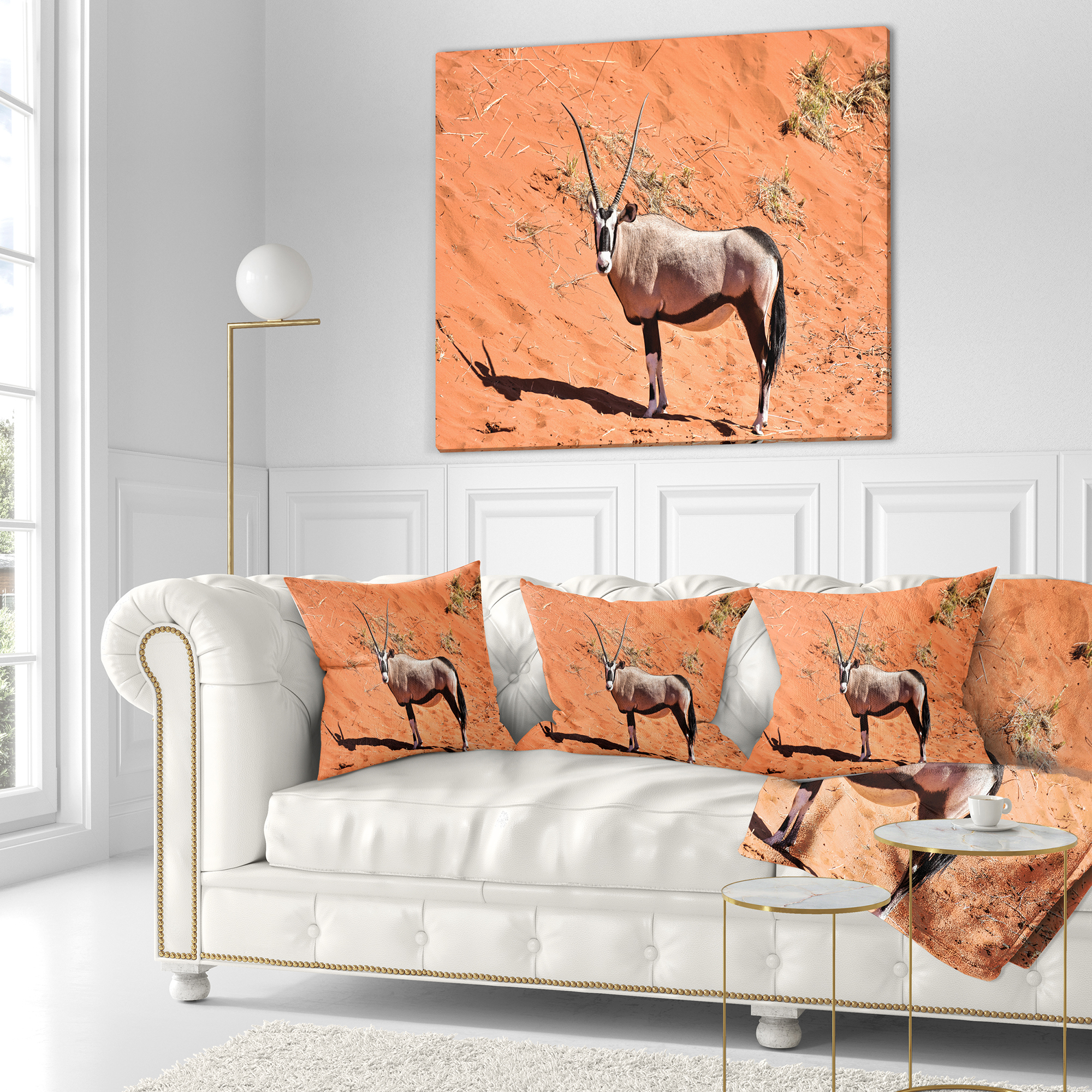 Designart Large Oryx in Bright Namib Desert - Animal Throw Pillow - 18x18