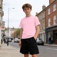 thumbnail image 4 of FRSASU Boys Athletic T-Shirts Casual Solid Color Short Sleeve Loose Crew Neck Pullover Workout Tee Tops for 5-15 Years Pink, 4 of 9