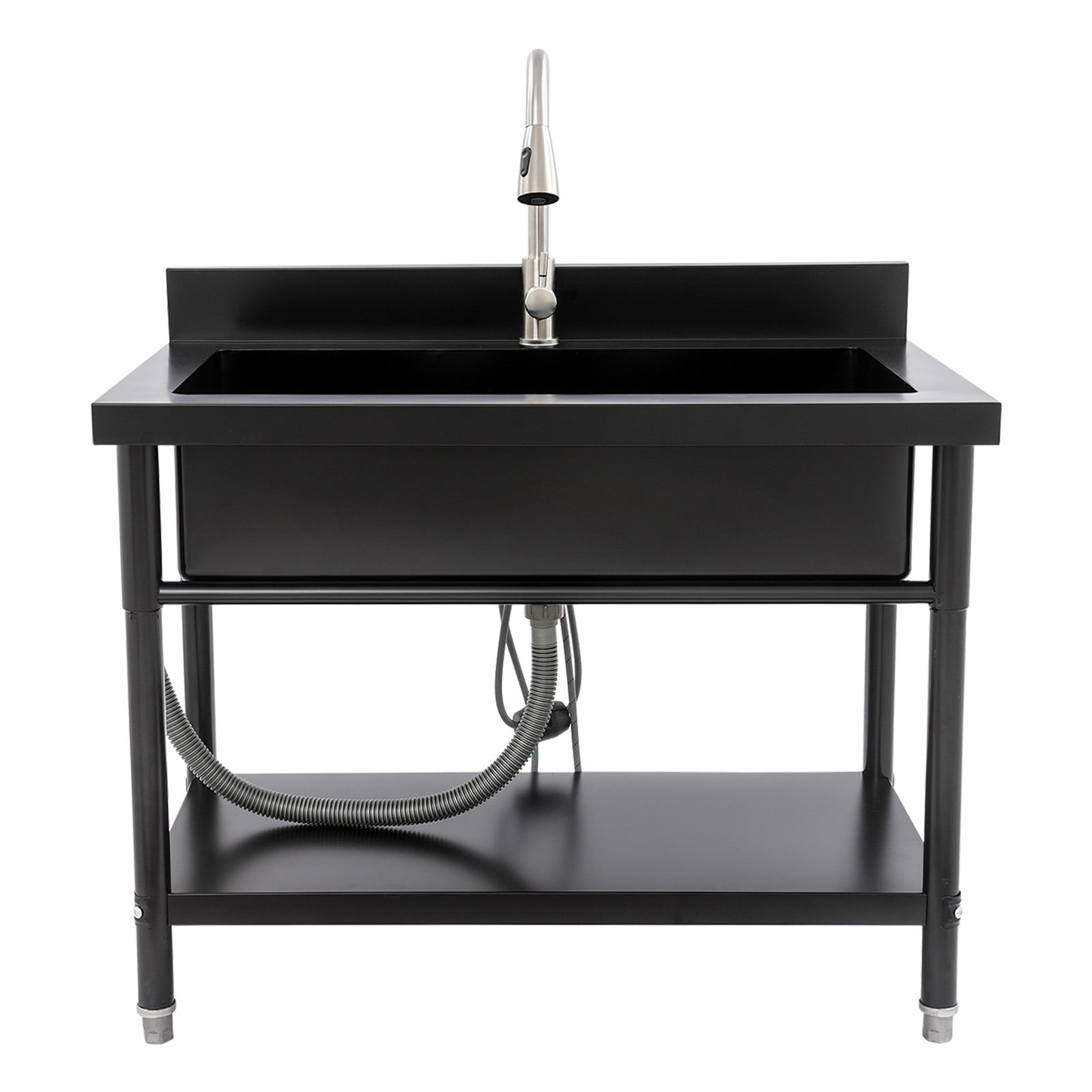 ToppiJoy Stainless Steel Single Bowl Utility Sink, Freestanding Laundry Sink with Pull-Out Faucet for Laundry Room Indoor Outdoor (Black)