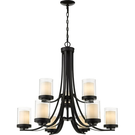 

Matte Black Tone Finish Chandeliers 31 Wide Inner White & Outer Clear Glass Shade Steel Material Medium 9 Light Fixture