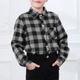 thumbnail image 4 of IUYRTFE Boys Plaid Long Sleeve Shirt Casual Flip Collar Button Down Flannel Shirt Comfortable Breathable Loose Fit Kids Top for Daily Outdoor Wear Fall Winter Clothing(Gray,8-9 Years), 4 of 9
