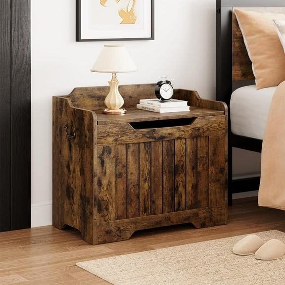 Storage Chest, 24.8" Toy Chest for Boys Girls, Kids Wood Large Toy Box, Storage Bench with Safety Hinge, Storage Trunk for Entryway, Living Room, Bedroom, Playroom, Rustic Brown