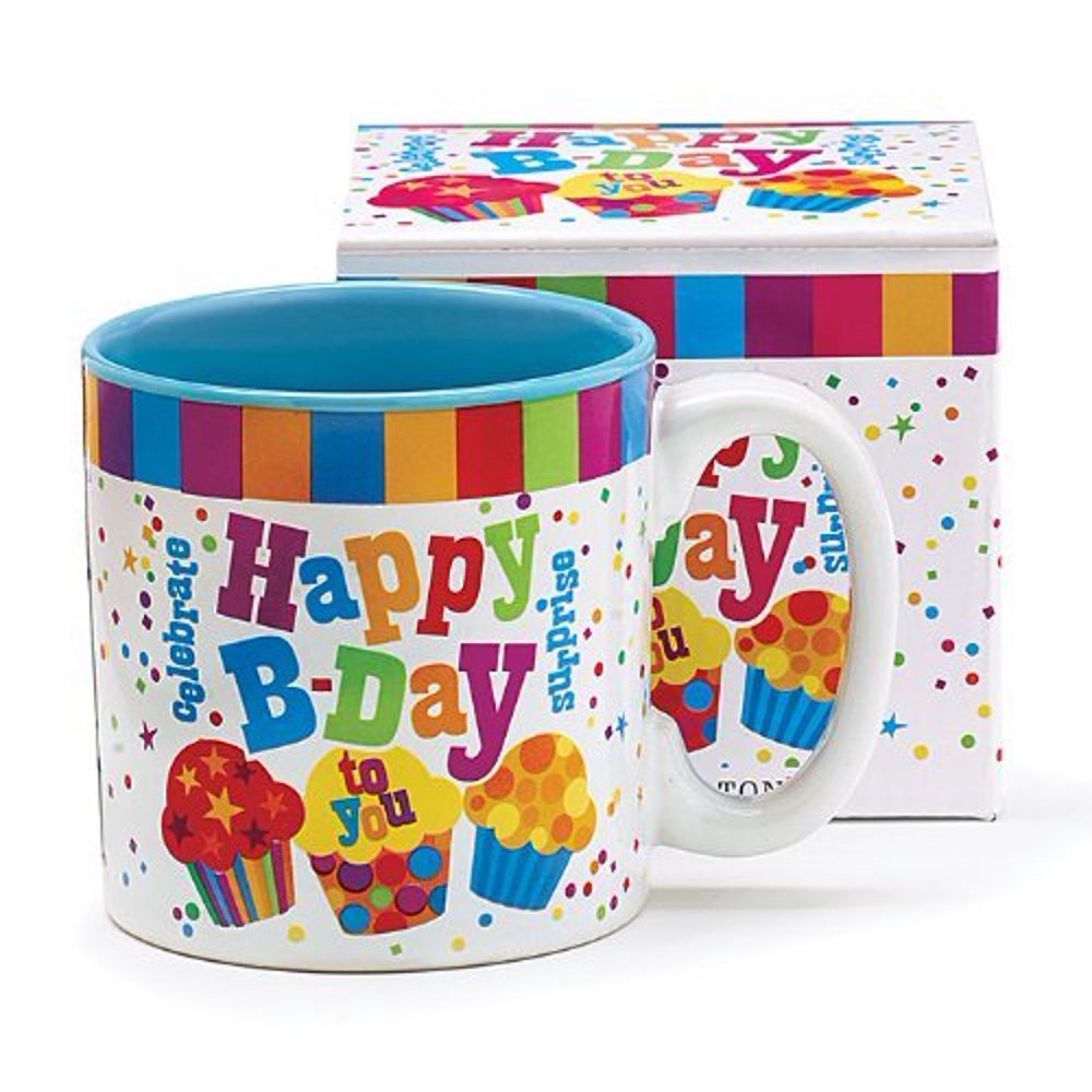 Festive Happy Birthday 13 Oz Coffee Mug with Cupcakes and Confetti