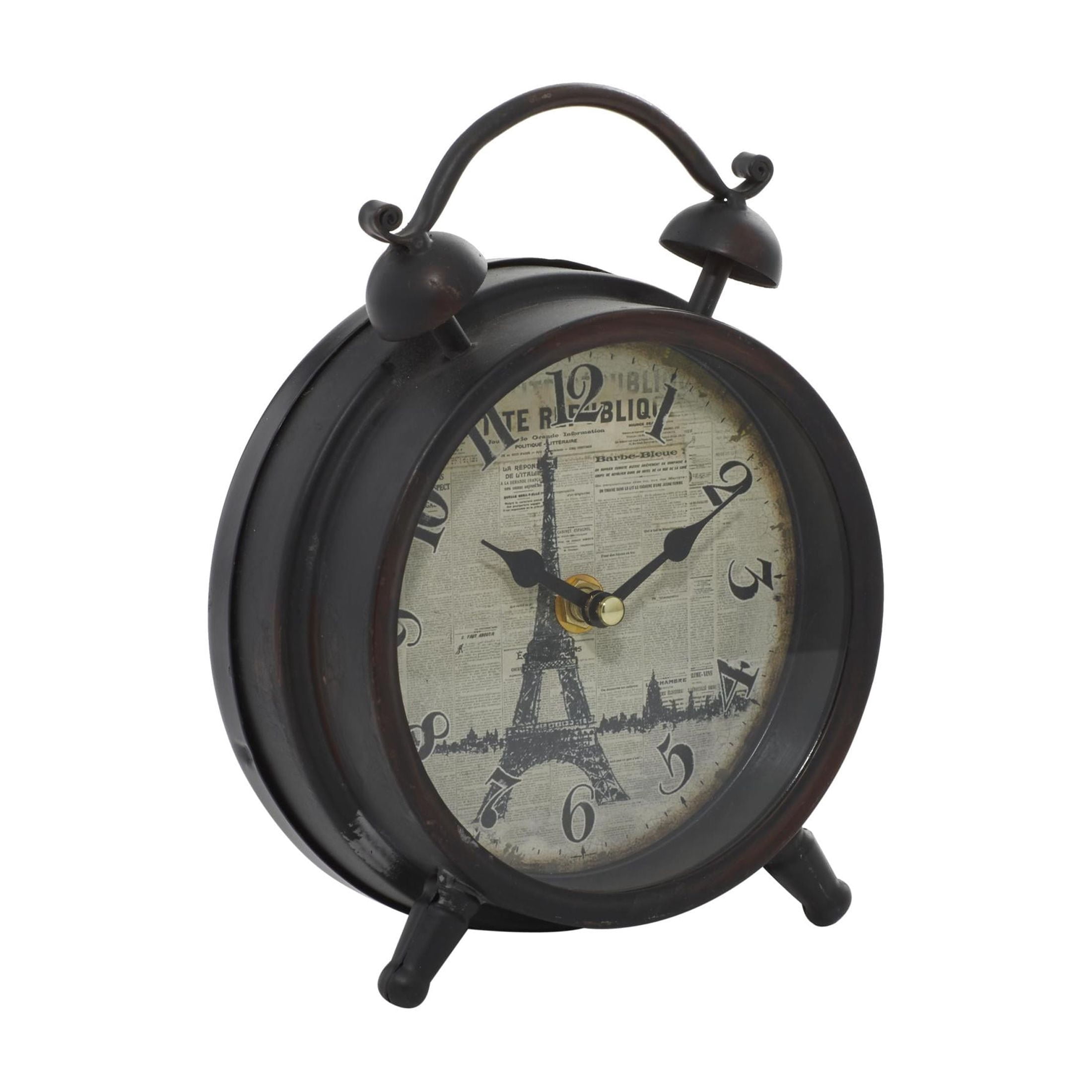 DecMode 9" Black Metal Eiffel Tower Clock with Bell Style Top