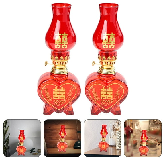GOOHOCHY 2pcs Glass Kerosene Lamp Retro Desktop Kerosene Lamp Traditional Wedding Oil Lantern