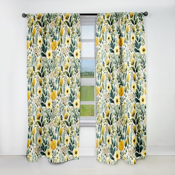 Designart "Ferns In Lush Green And Yellow" Floral Blackout Curtain Panels