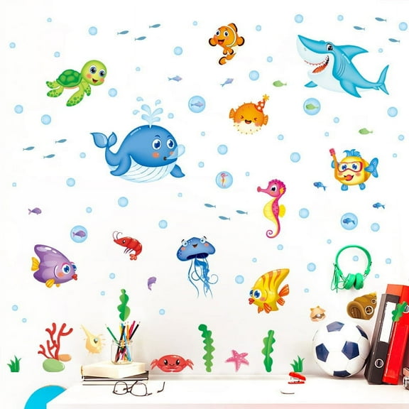 Wall Sticker Manufacturer Wholesale New Cartoon Happy Little Fish Underwater World Third Generation Removable Decorative Wall Sticker XL7206