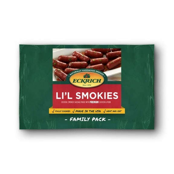 Eckrich Li'l Smokies Cocktail Smoked Sausage Links, Fully Cooked, Hardwood Smoked, 28 oz