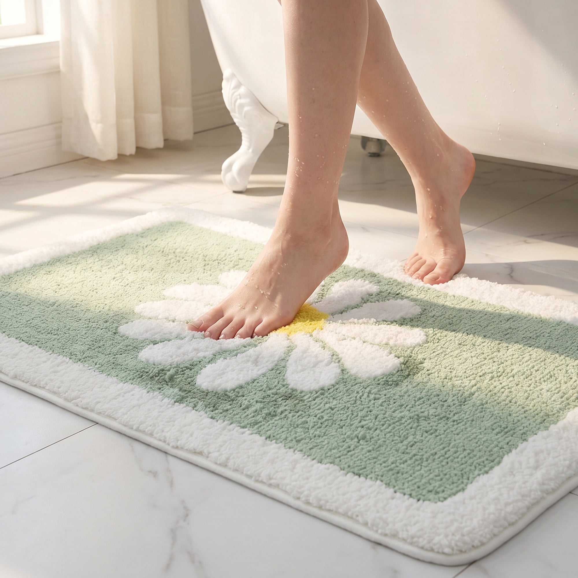 Unique Bargains Aesthetic Non Slip Ultra Soft Shaggy Bath Mat Light Green 32" x 20"
