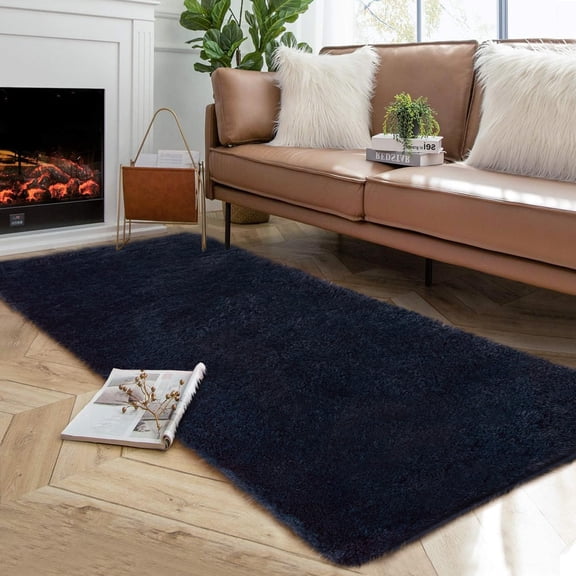 2x6 FT Area Rug for Living Room, Soft Shaggy Indoor Carpet, Non-Slip High Pile Fuzzy Bedside Rug for Bedroom Dorm Nursery Decor, Navy