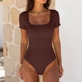 thumbnail image 5 of larppty Women's Square Neck Short Sleeve Long Sleeve Bodysuit Sexy Body Suits Shirt Slim Fitted Tops（Coffee， L）, 5 of 5