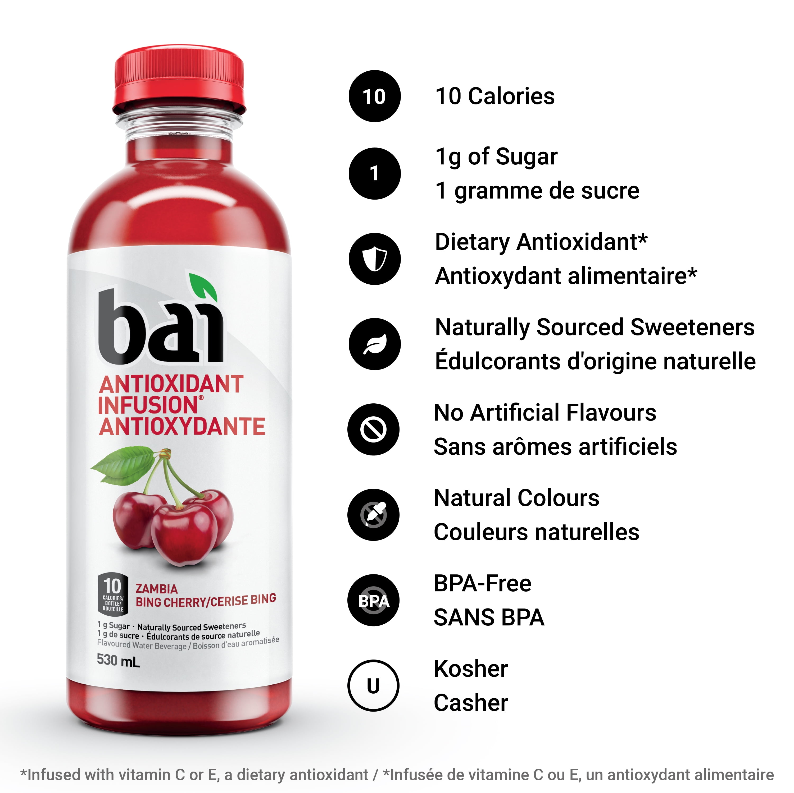 Bai Antioxidant Infusion Low Calorie Beverage, Zambia Bing Cherry, 530 mL