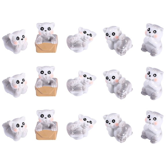 KALLORY Kitten Decor Realistic Kitten Cute Carved Cat Statue Assorted Color 15Pcs