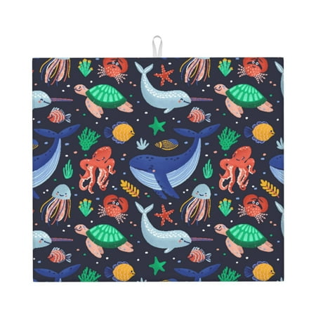 

Lukts The Underwater World Print Ultra Water Dish Drying Mat Slip Resistant Pad for Sink Dishes or Under Rack Kitchen Counter Accessories