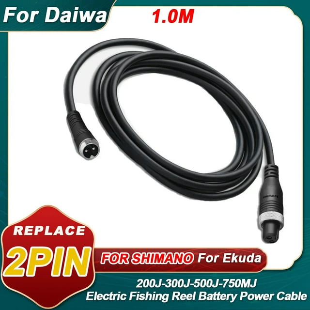 1.0M 2 Pin Electric Fishing Reel Battery Power cord Cable For Daiwa 200J-300J-500J-750MJ Daiwa 750 Tanacom SB800MJ SB270MM LB270MM