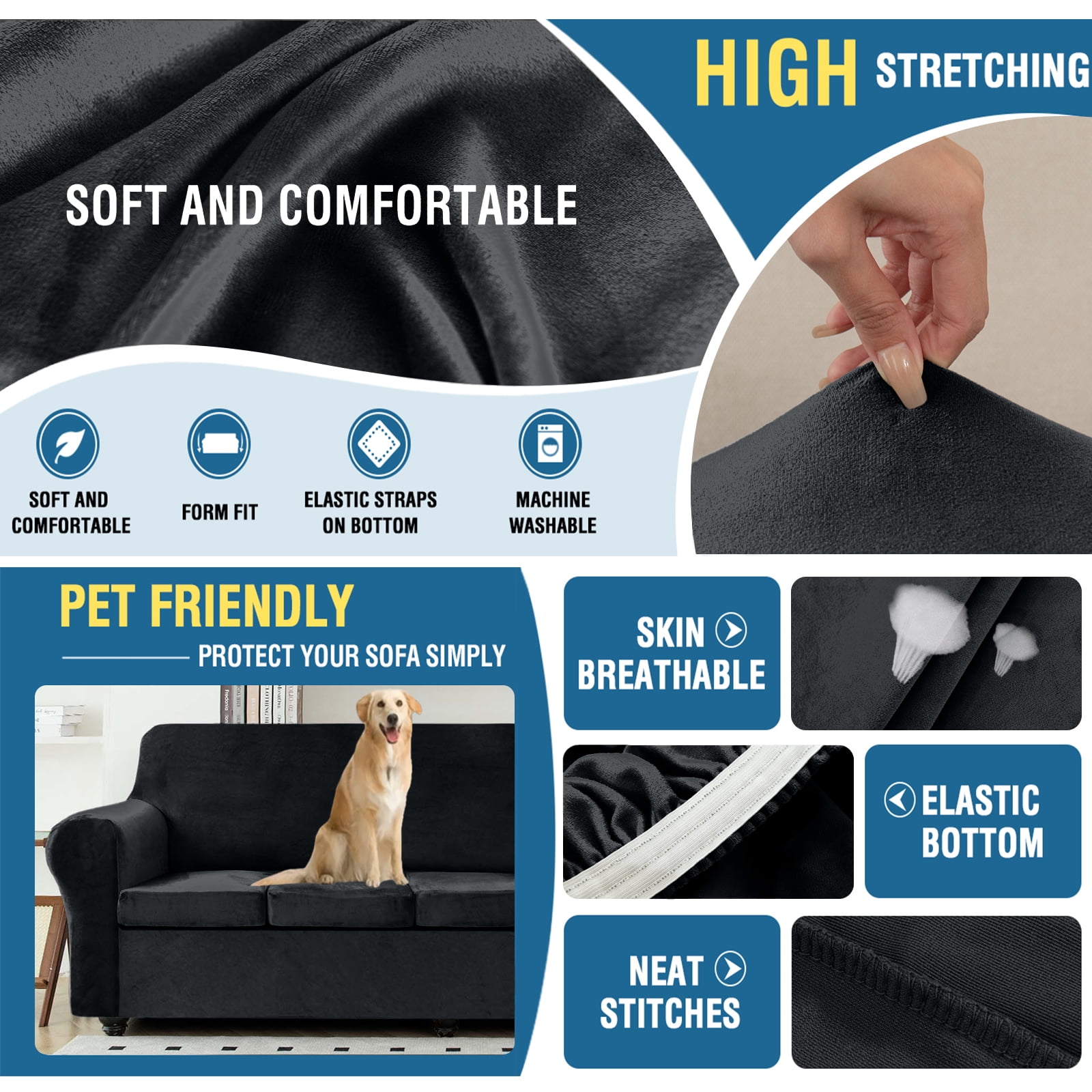 Sanmadrola Sofa Cover Slipcover Couch Cover Set for 2 Seat Extra large Sofa Super Stretch Universal Slip Cover Furniture Protector 3 Pieces