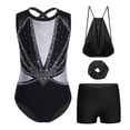 thumbnail image 3 of Sholeno Girls Gymnastics Dance Leotard Sets Tumbling Skating Workout Outfit with Shorts Hairband Storage Bag Black Silver 8, 3 of 7