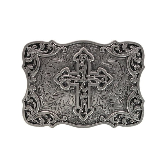 CTM Vintage Silver Cross Filigree Belt Buckle